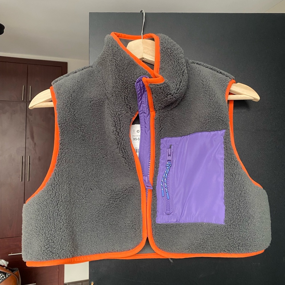Zara Cropped Multicoloured Fleece/Sherpa Vest
